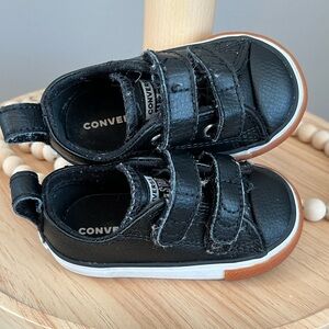 Converse All Star Black Kids Shoes with Velcro Strap Size 4